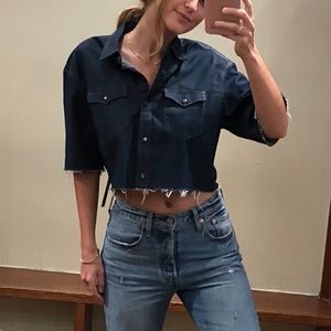 All Saints denim cropped button down